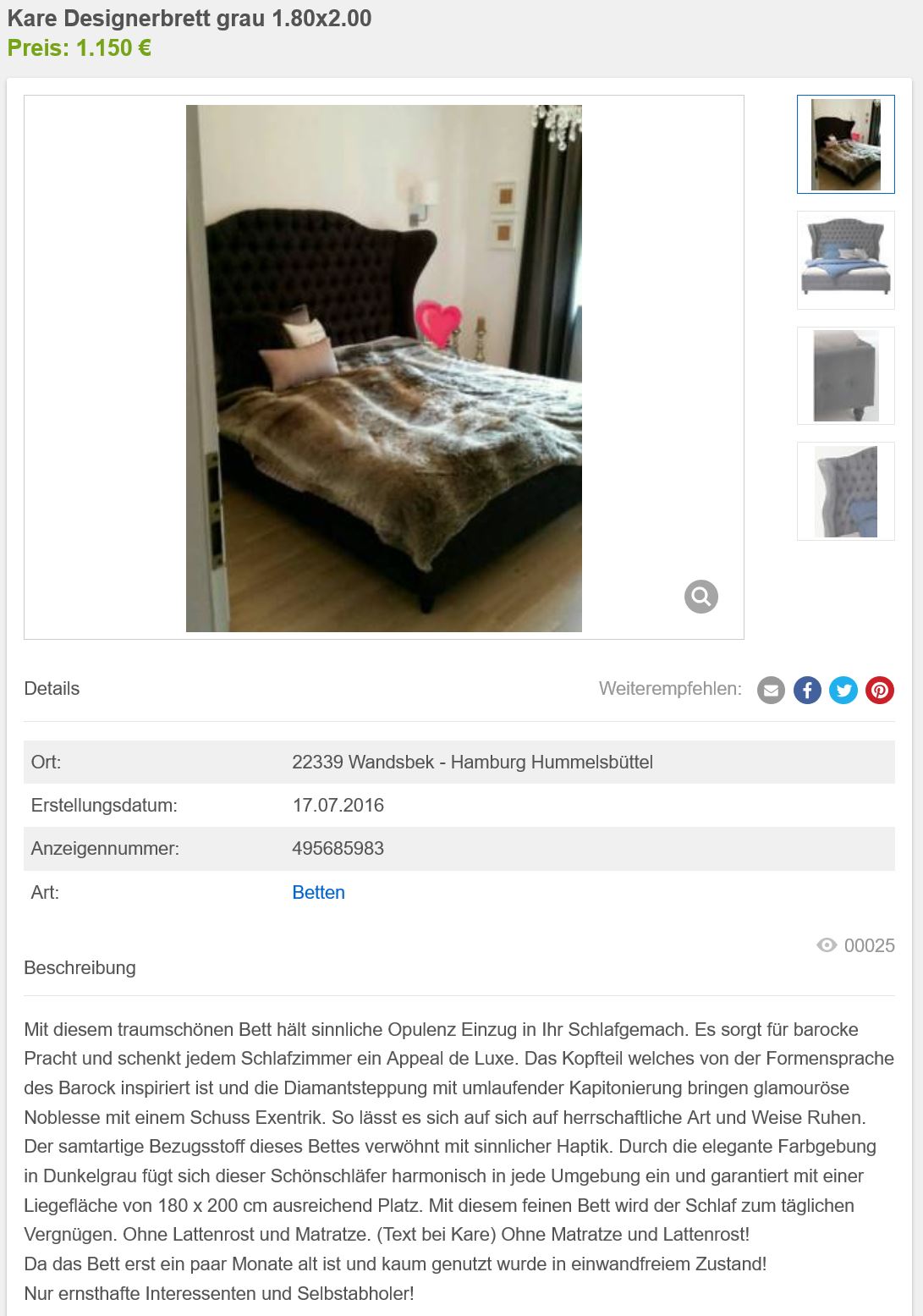 Wieder bei eBay: das beliebte Doppelbett von BiBi