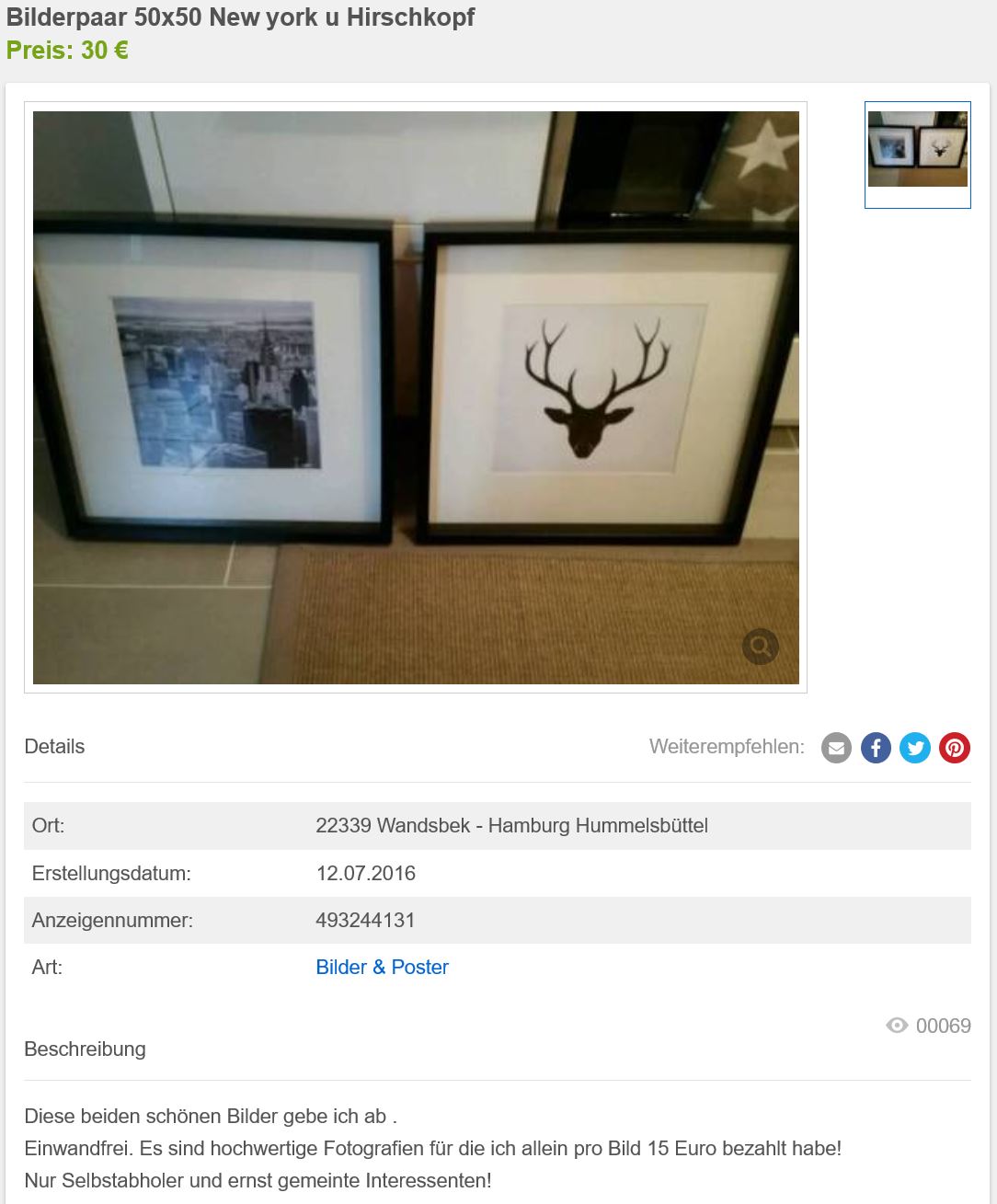 Augenweide für den anspruchsvollen Kunstliebhaber: 2 Bilder bei eBay