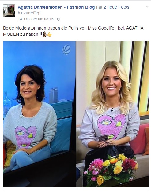Irreführende Werbung: Burgel Döhring suggeriert, diese Moderatorinnen tragen die Pullis von Agatha Damenmoden Hannover