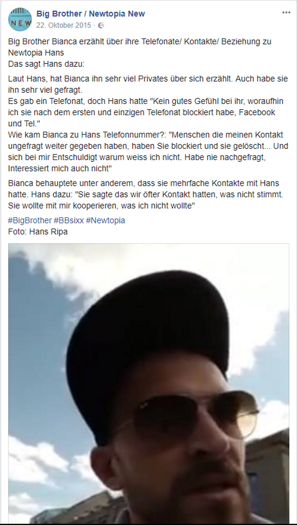 Bianca Döhring - Lügen - BiBi log schon 2015 im Fernsehen - Newtopia Hans Ripa - Big Brother