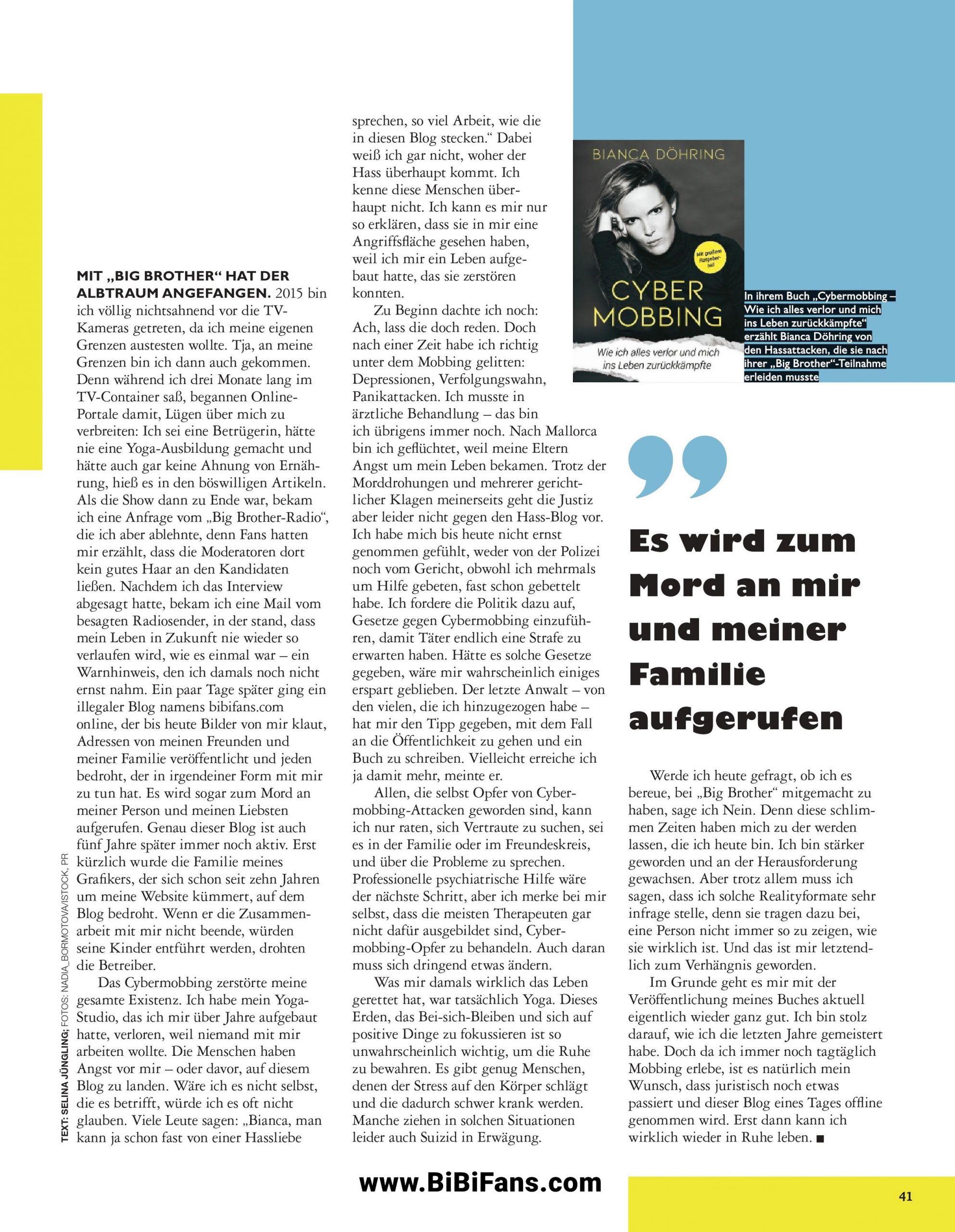 Lügen und Wahnvorstellungen - Bianca Döhring Selbst-Interview im GRAZIA-Magazin Cybermobbing Buch