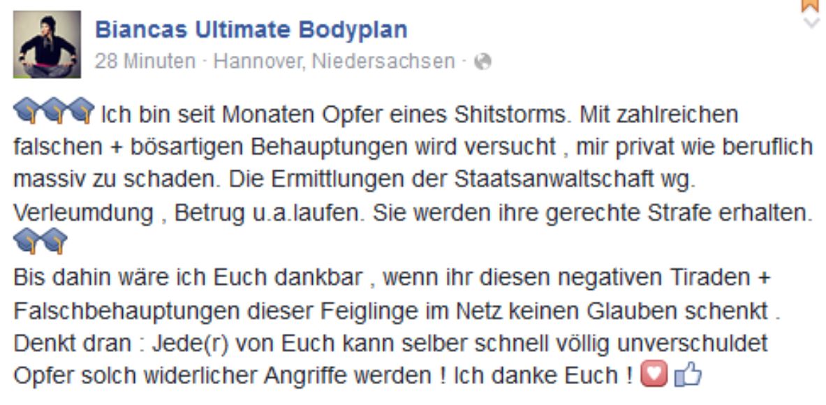 Bianca Döhring schreibt bei Facebook