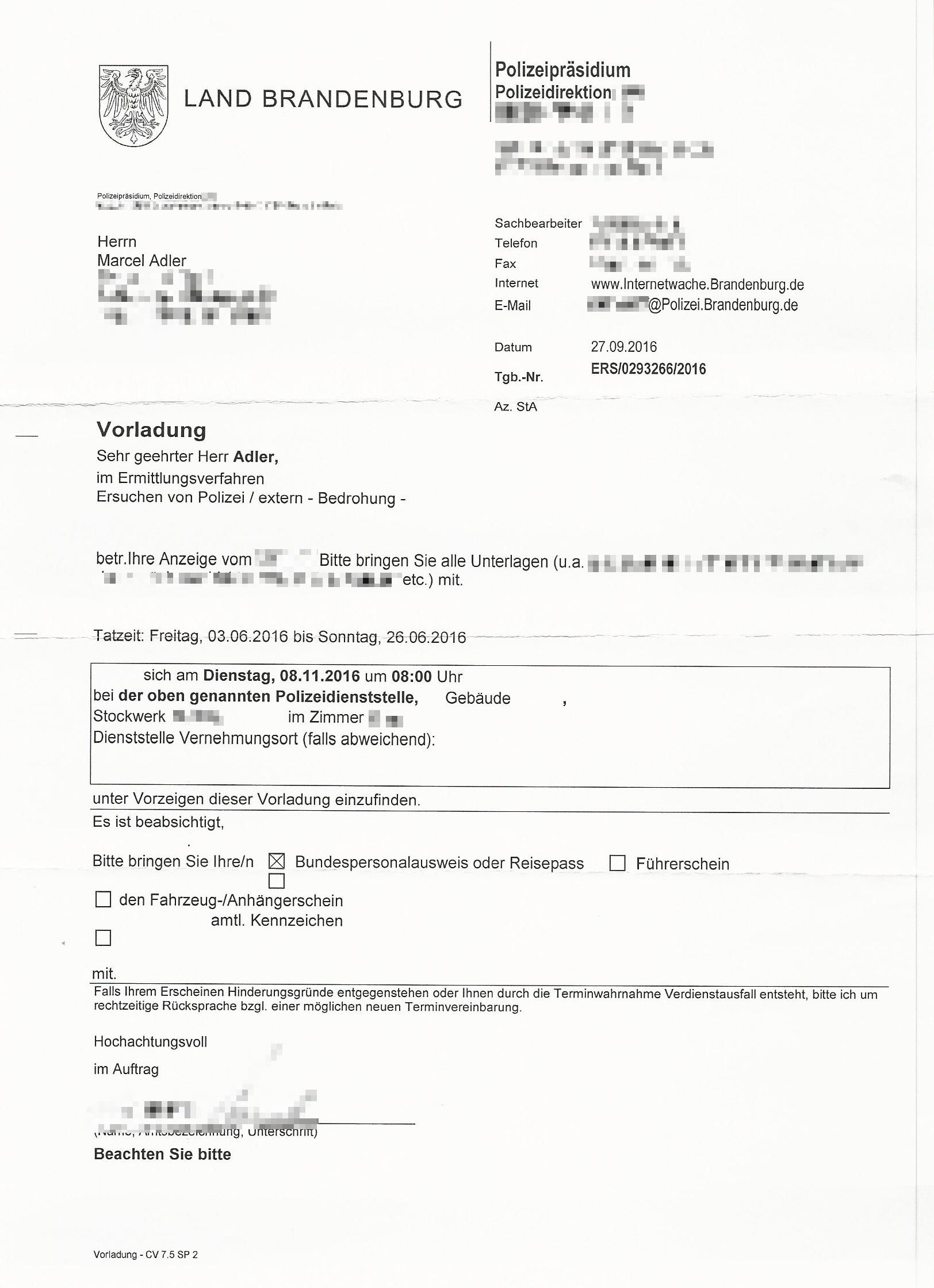 Polizei Vorladung, Strafanzeige gegen Bianca Döhring Hamburg, BiBi Bodyplan, Walburga Döhring Agatha Damenmoden Hannover Mallorca