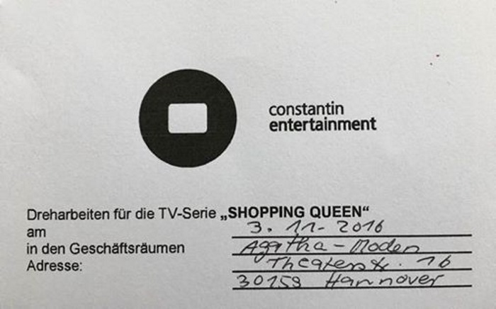 Eigentlich streng untersagt: Burgel Döhring veröffentlich einen Auszug aus dem Vertrag für den Dreh bei Agatha Damenmoden Hannover