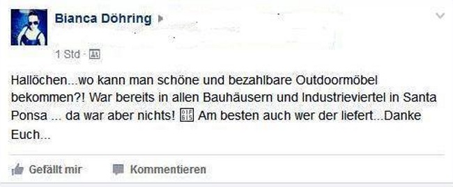 Bianca möchte auch ihren Balkon mit neuen Möbeln bestücken.