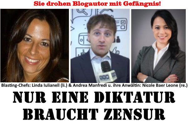 Blastingnews Abmahnung Zensur, Nicole Baer Leone, Linda Lulianell, Andrea Manfredi