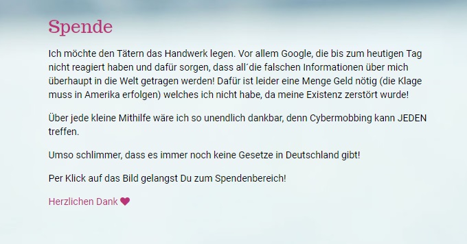 Bianca Döhring gemobbt - Cybermobbing Spenden Mobbing Mallorca Hamburg Hannover Schulden