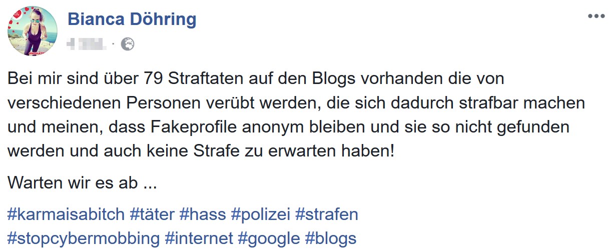 Verbrecherin Bianca Döhring, Verbrecher-Döhring, Cybermobbing Verbrechen