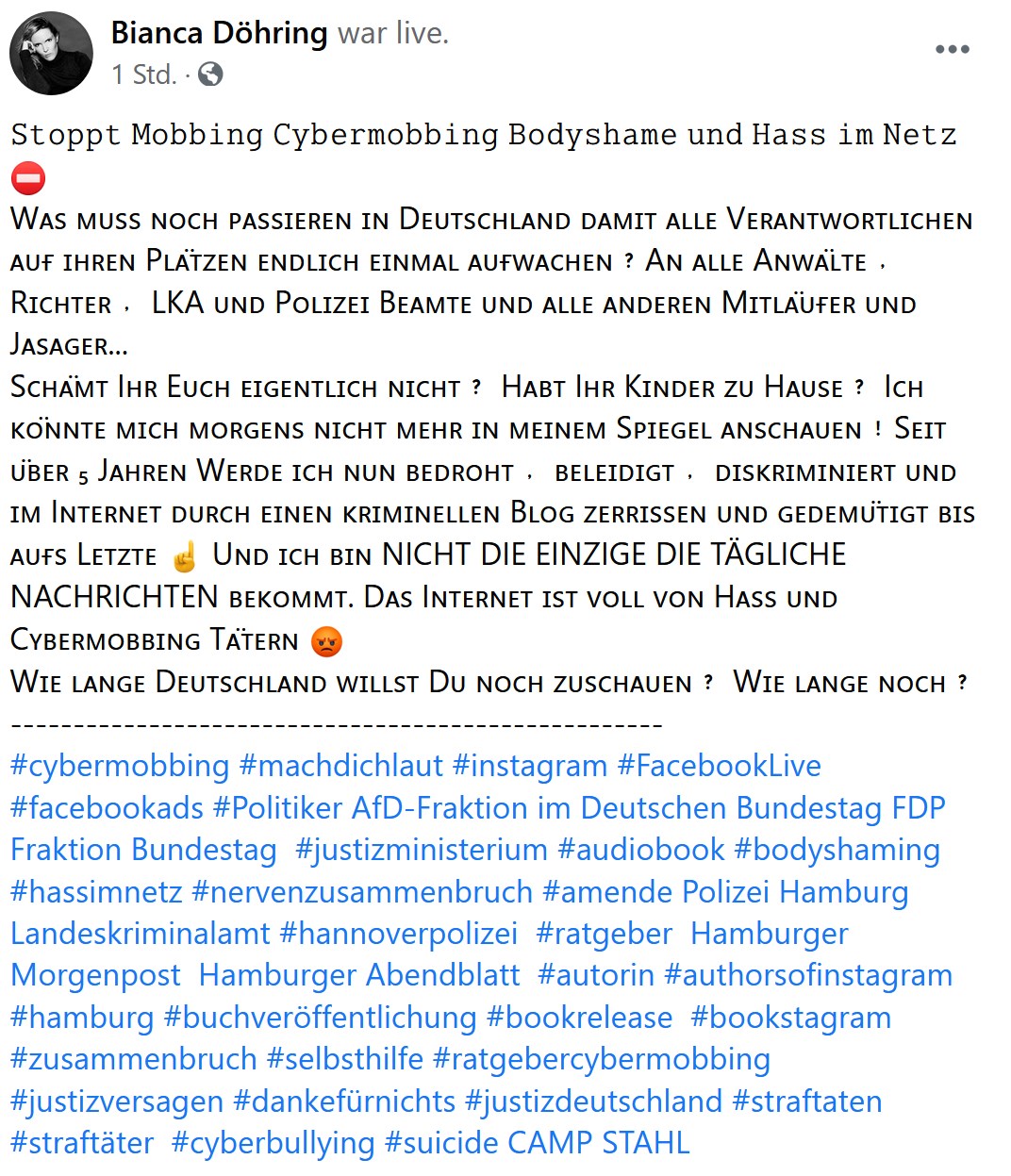 Bianca Döhring - Cybermobbing Mobbing Hass LKA Polizei