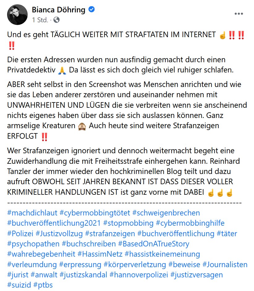 Bianca Döhring Lüge am 17.06.2021 bei Facebook