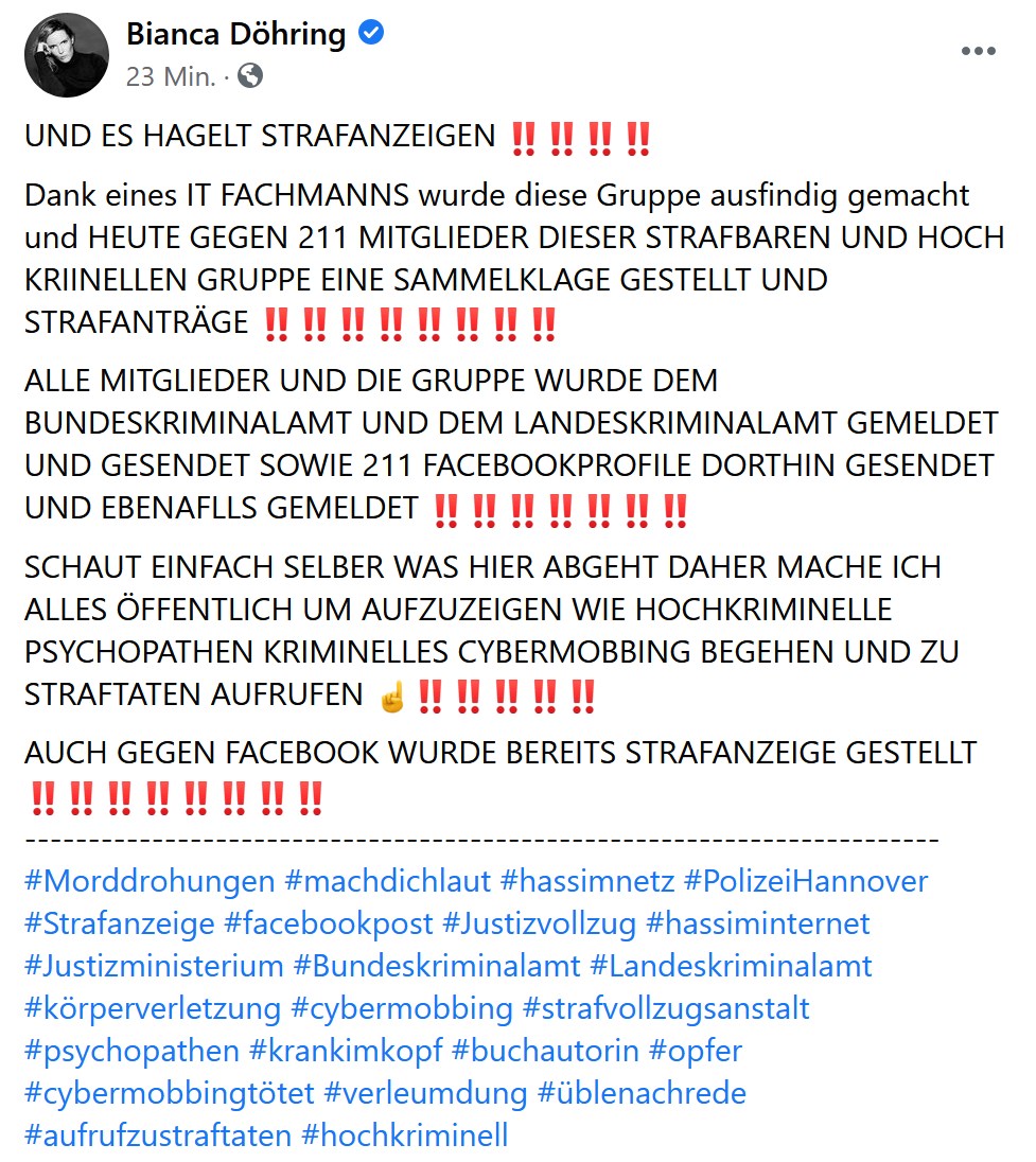 Bianca Döhring Lüge am 13.06.2021 bei Facebook