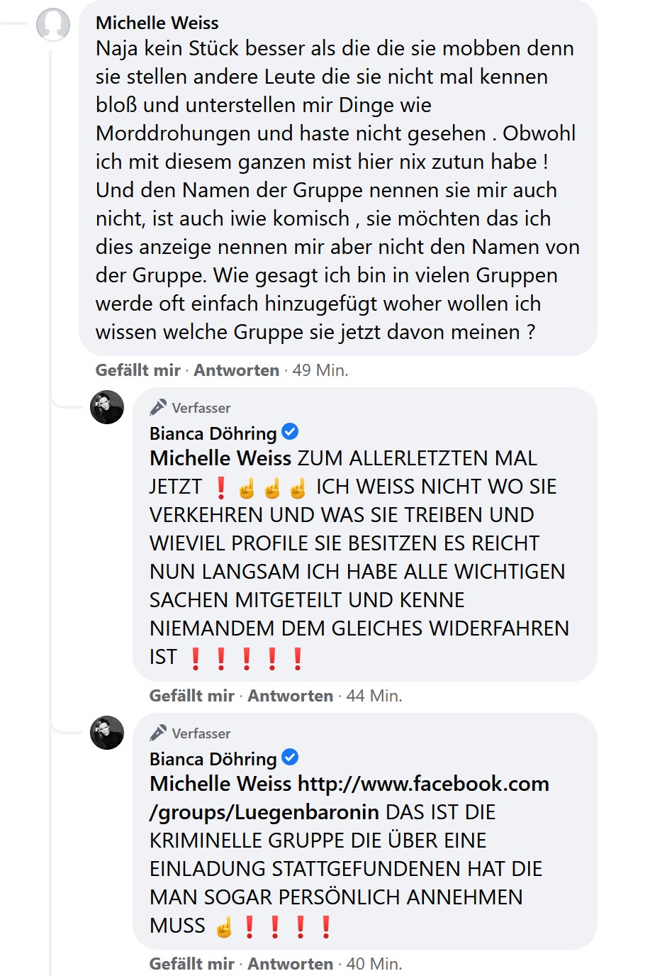 Bianca Döhring Kommentare bei Facebook - Cybermobbing 11.06.2021